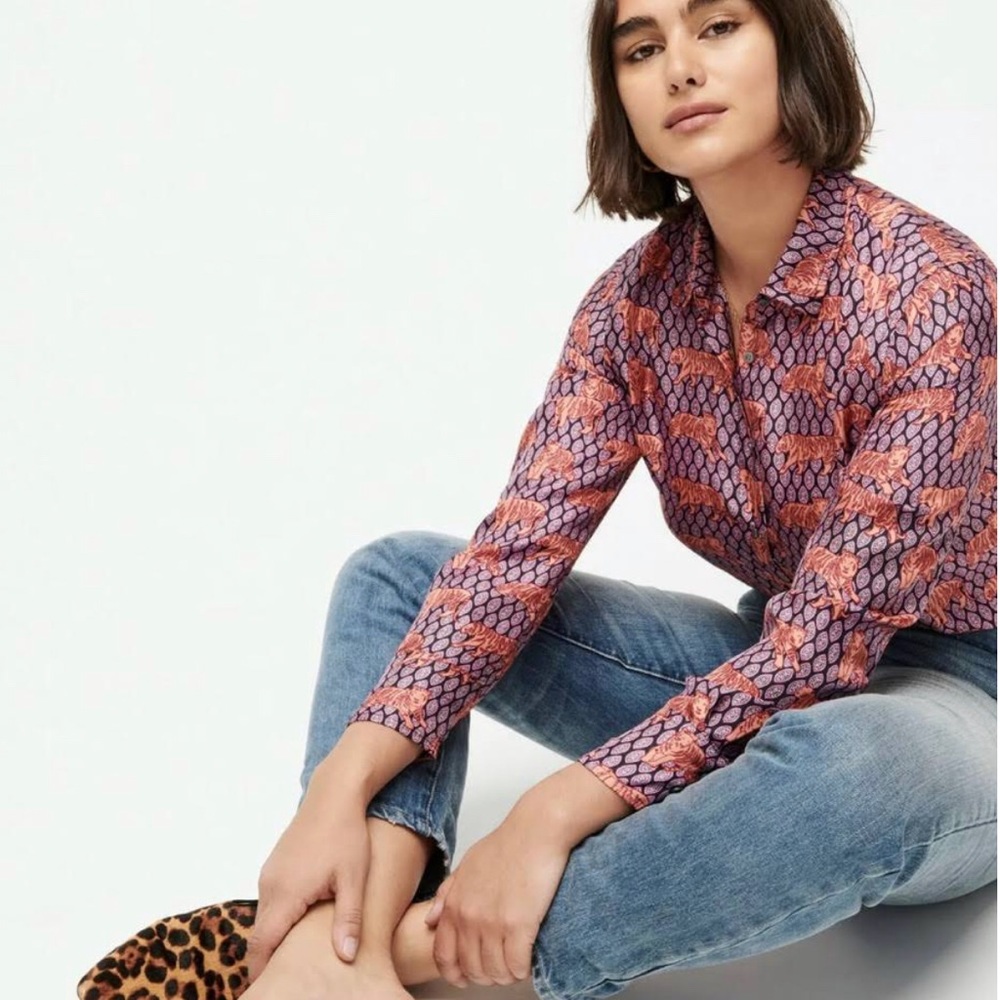 J. Crew Collection silk twill top in tiger print
